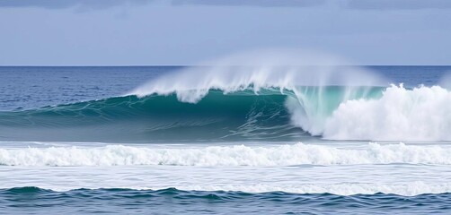 Fototapeta premium Iconic Chicama wave, a world-record left-hand surf break in northern Peru Endless ocean lines near Puerto Malabrigo's coast, coastline, wave
