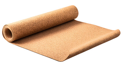 Large rectangular cork desk mat with fine grain texture unrolled partially on white background for office workspace organization