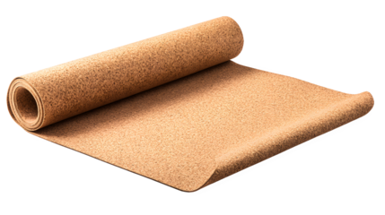 Large rectangular cork desk mat with fine grain texture unrolled partially on white background for office workspace organization