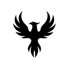 Fototapeta premium Rising phoenix silhouette with wide flaming wings