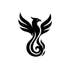 Obraz premium Mythical phoenix rising from stylized fire swirl, clean line-art vector design