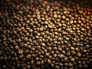Obraz premium Scattered coffee beans, a constellation of roasted earth tones, suspended in vintage bokeh , faded, bokeh