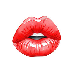 Watercolor Vampire lips with dripping lipstick isolated on a transparent background