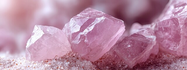 Fototapeta premium a collection of pink crystals with a smooth surface that have been meticulously cut into similar shapes