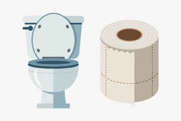 A white toilet with an open lid and a roll of toilet paper.