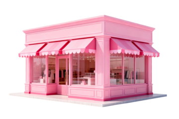 Pink Retail Storefront with Canopy and Display Windows