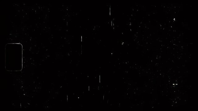 White scratches and roughness on a black screen. Effect of old film noise in 4K with alpha channel. Stock video with retro nostalgic effect.
