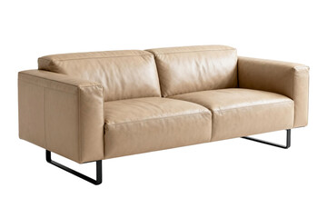 Fototapeta premium Beige Leather Sofa with Black Metal Legs
