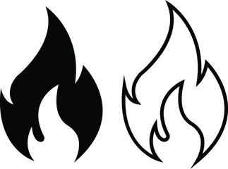 Fire icons set collection with flame symbols in gradient, black flat, and line style, burning heat blaze energy illustration group for safety warning hazard UI design and emergency graphics