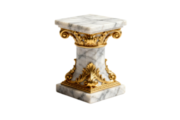 Elegant Marble Column Pedestal with Gold Ornamentation