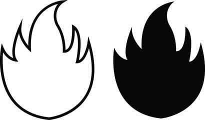 Fire icons set collection with flame symbols in gradient, black flat, and line style, burning heat blaze energy illustration group for safety warning hazard UI design and emergency graphics