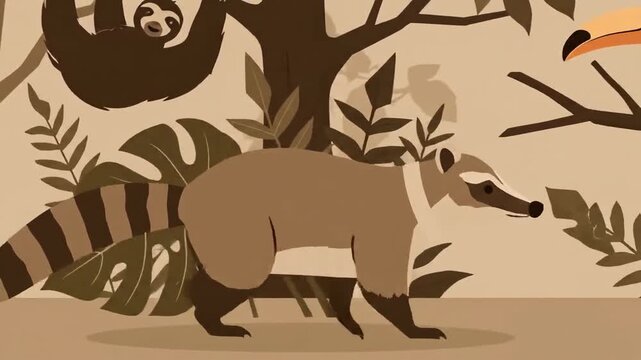 Animated Raccoon Walks Through Lush Jungle Environment Artwork With Wildlife