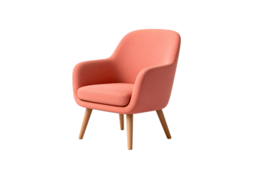 Coral Upholstered Lounge Chair with Wooden Legs