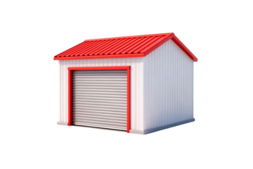 Red-Roofed Metal Storage Shed with Roller Shutter