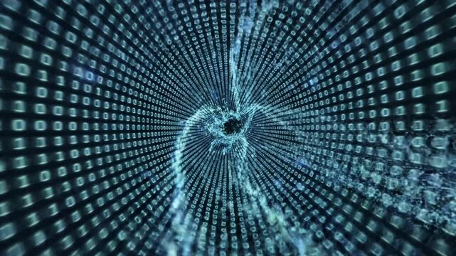 Abstract Digital Tunnel Visualization with Binary Code and Particle Effects