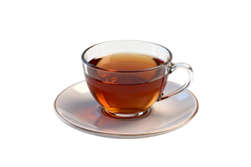 Transparent Glass Teacup with Hot Tea on Saucer