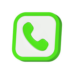 call green 3d rendering icon white button