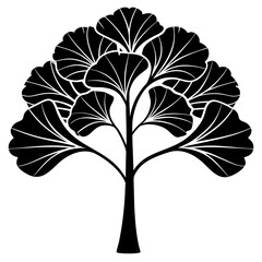 Isolated Ginkgo Biloba Tree Vector Silhouettes Simple Minimal Design