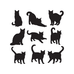 Cat Silhouettes Collection,Cats Silhouettes,Vector Cat Silhouettes,Domestic Cat Silhouettes,cat vector
