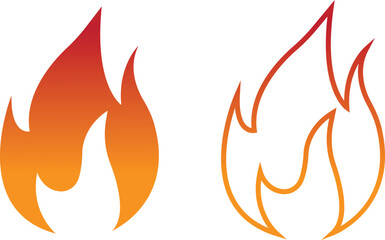 Fire icons set collection with flame symbols in gradient, flat, and line style, burning heat blaze energy illustration group for safety warning hazard UI design and emergency graphics