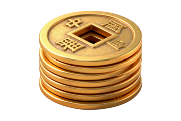 Stack of Gold Chinese Coins with Square Hole