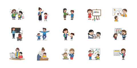 Fototapeta premium Blurry cartoon illustrations of people in various scenarios