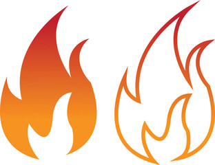 Fire icons set collection with flame symbols in gradient, flat, and line style, burning heat blaze energy illustration group for safety warning hazard UI design and emergency graphics