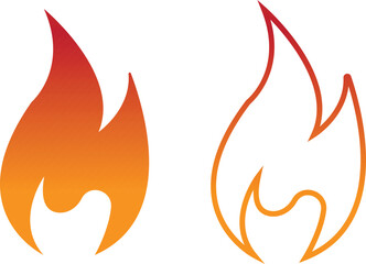 Fire icons set collection with flame symbols in gradient, flat, and line style, burning heat blaze energy illustration group for safety warning hazard UI design and emergency graphics