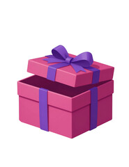 Fototapeta premium Pink gift box with purple ribbon and bow