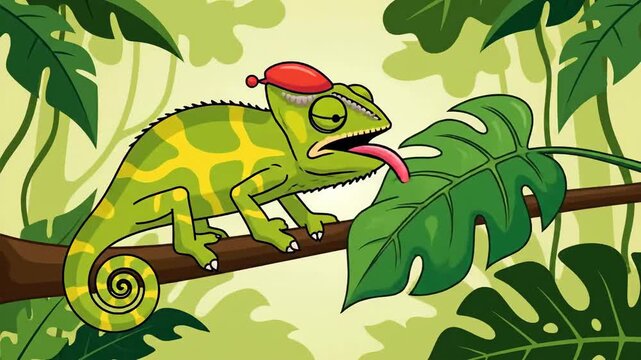 Chameleon In Adventure: A Playful Animated Illustration of Jungle Wildlife Scenes
