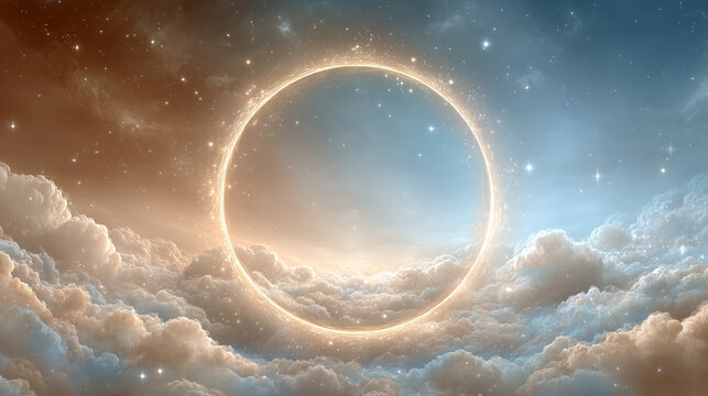 ファンタジー世界の空に現れた神秘的な光のリング