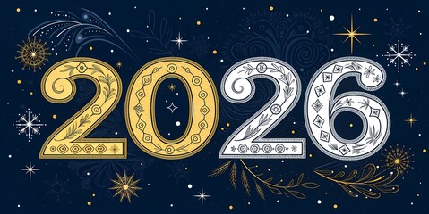 free New silver or Golden latter happy new year 2026 text and numbers with falling confetti isolated on colorful background