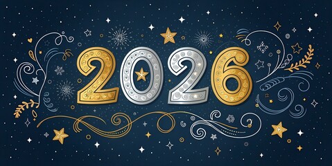 free New silver or Golden latter happy new year 2026 text and numbers with falling confetti isolated on colorful background