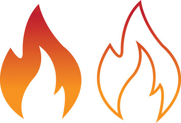 Fire icons set collection with flame symbols in gradient, flat, and line style, burning heat blaze energy illustration group for safety warning hazard UI design and emergency graphics