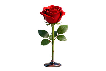 Fototapeta premium Red Rose with Stem and Leaves on Black Base