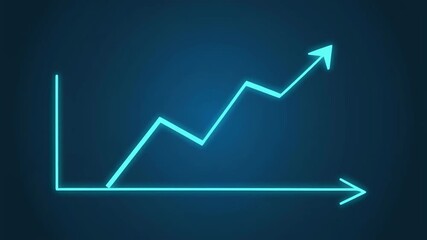 Animated neon line graph showing an upward trend and financial growth, symbolizing business success and market progress in a digital age - Powered by Adobe