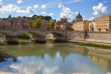 Tiber River and Ponte Vittorio Emanuele II Bridge, Rome, Italy