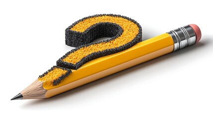 3D render of a pencil forming question mark isolated on the white background 