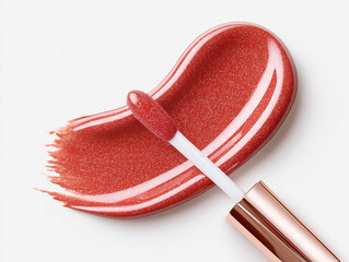 白背景に広がる赤いリップグロスのテクスチャイメージ