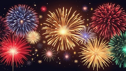 Naklejka premium Blue and red light explosion of celebration fireworks display in the black night sky for the New Year festival