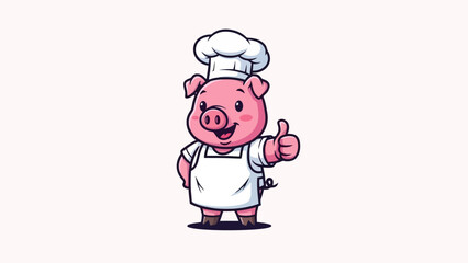 Chef Pig Giving Thumbs Up, Whimsical Cartoon Illustration for Food Businesses