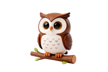 Cute Cartoon Owl on Branch Illustration