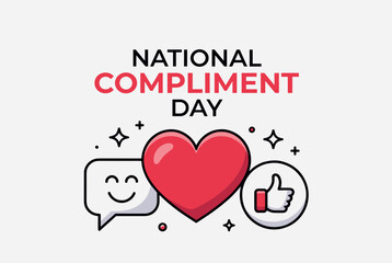 Illustration for National Compliment Day with speech bubble, heart, and thumbs-up icons on a light background, celebrating positivity and appreciation.