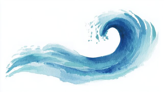 Ocean wave in watercolor technique on white horizontal wallpaper, great for websites, social media covers, or serene visual compositions.