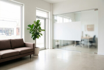 Fototapeta premium Modern Office Waiting Area with Natural Light and Plant