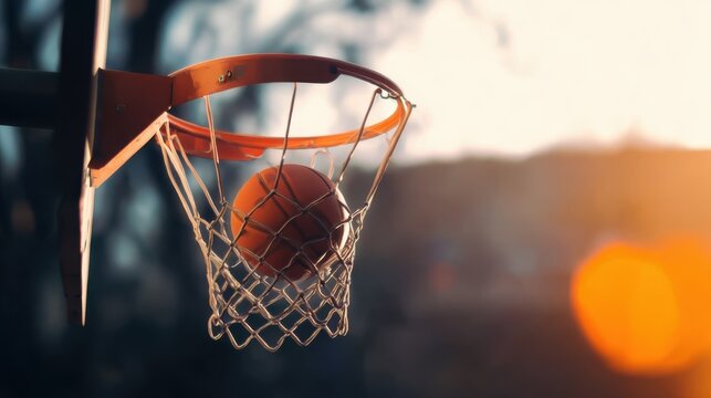 Sports banner with basketball on dark court background and copy space, great for posters, flyers, or digital content promoting basketball competitions.