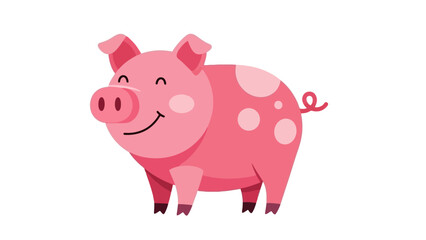 Cute Pink Pig with Spots, Smiling Cartoon Animal on White Background