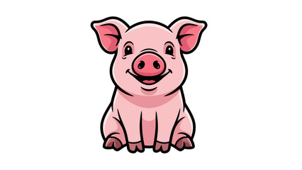 Cute Cartoon Piglet Sitting and Smiling, Adorable Farm Animal Character Illustration