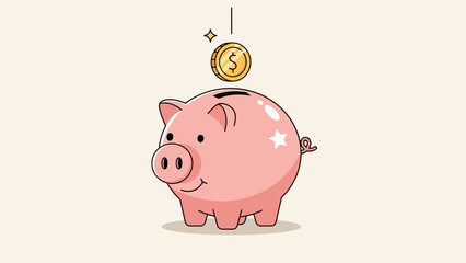 Cute Piggy Bank with Falling Coin, Symbolizing Savings and Financial Growth