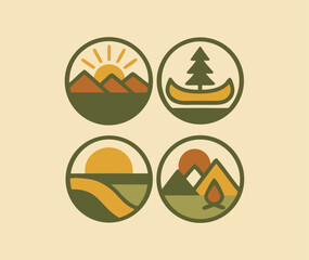 Retro Camping Adventure Badge Set - Vintage Van Life, Hiking, and Outdoor Sticker Patches